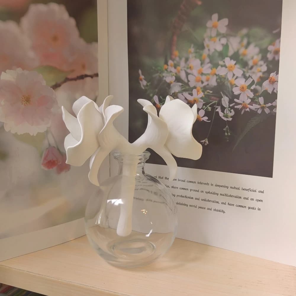 Diffuseur de fleurs d'orchidée en céramique à double tête, fleur en céramique blanche artisanale de qualité supérieure pour la décoration de la maison et les cadeaux