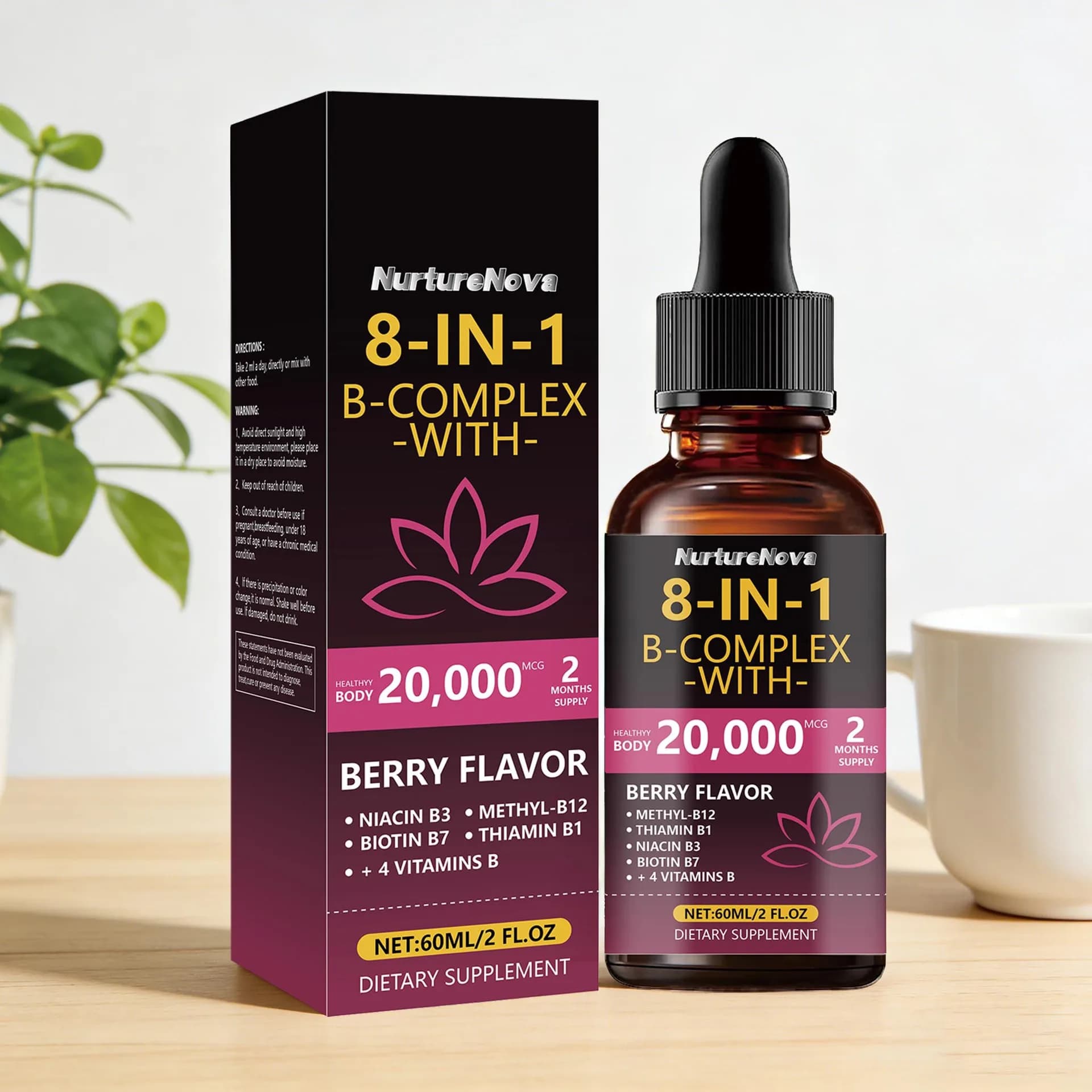 Offre Spéciale : Gouttes Liquides de Vitamines du Complexe B 8-en-1 – Mélange Multi-nutriments pour Booster l'Énergie, Soutenir le Métabolisme et Soin Quotidien