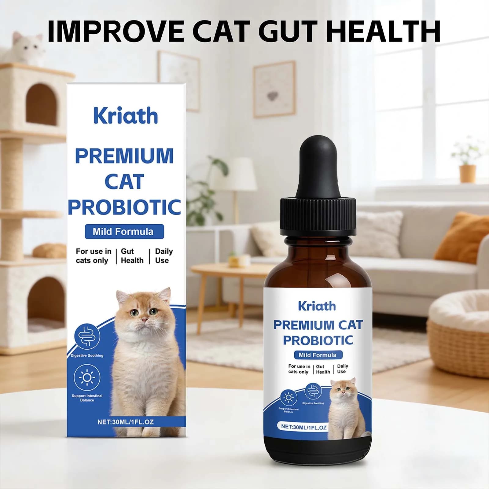 Probiotiques pour chats de qualité supérieure, favorisent la digestion, apaisent et soutiennent l'équilibre intestinal, maintiennent une microbiota saine dans l'intestin, gouttes probiotiques pour cha