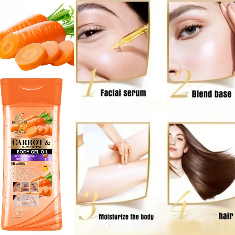 200ML CARROT B-CAROTENE BODY GEL OIL Huile corporelle essentielle hydratante unisexe pour le soin complet du corps for Body, Face, Hand,