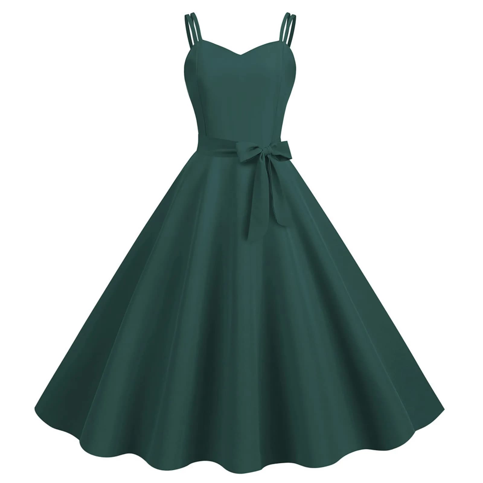 Robe trapèze rockabilly pour femmes, robe vintage Pin Up, robe trapèze décontractée, document solide, robe de cocktail élégante, été, 2024