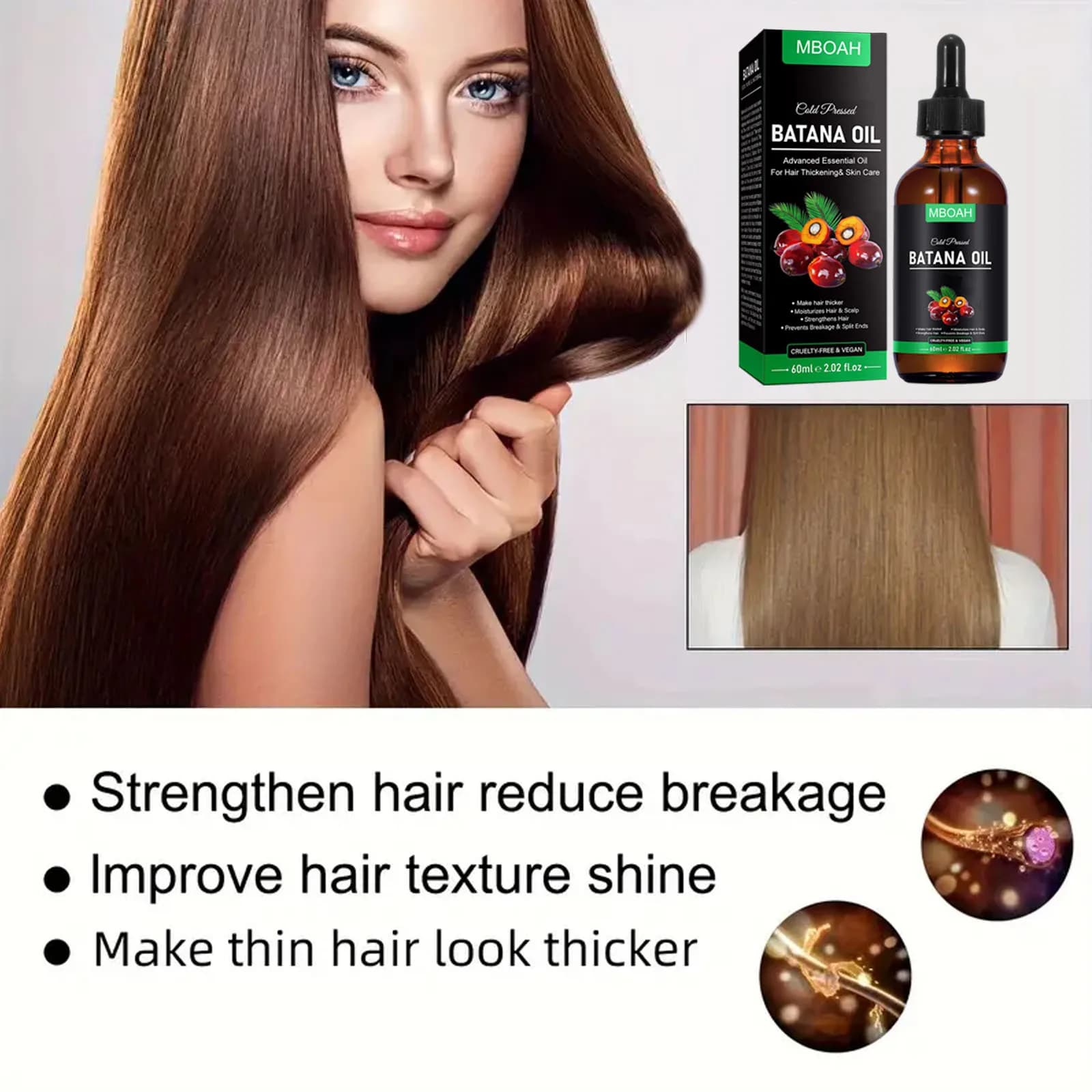 Nouveau Batana huile capillaire nourrissante renforcer réparation pointes fourchues dommages augmenter l'épaisseur des cheveux douceur huile essentielle pour cheveux denses