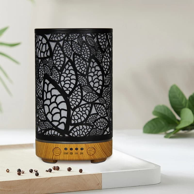 Diffuseur d'arôme en fer, feuilles creuses, humidificateur d'air ultrasonique, humidificateur de bureau, appareils ménagers intelligents, décoration de salle avec lumière Led