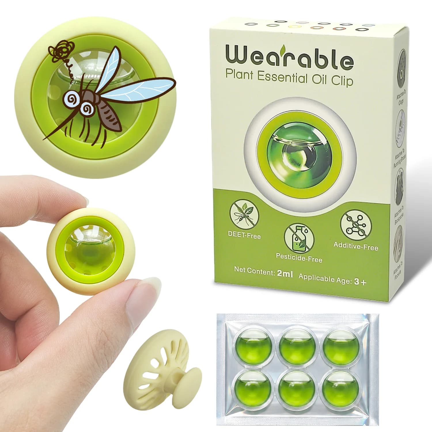 Clip anti-moustiques portable à l'huile essentielle de plantes naturelles, anti-moustiques, pour le camping en plein air, la randonnée, les enfants et les adultes