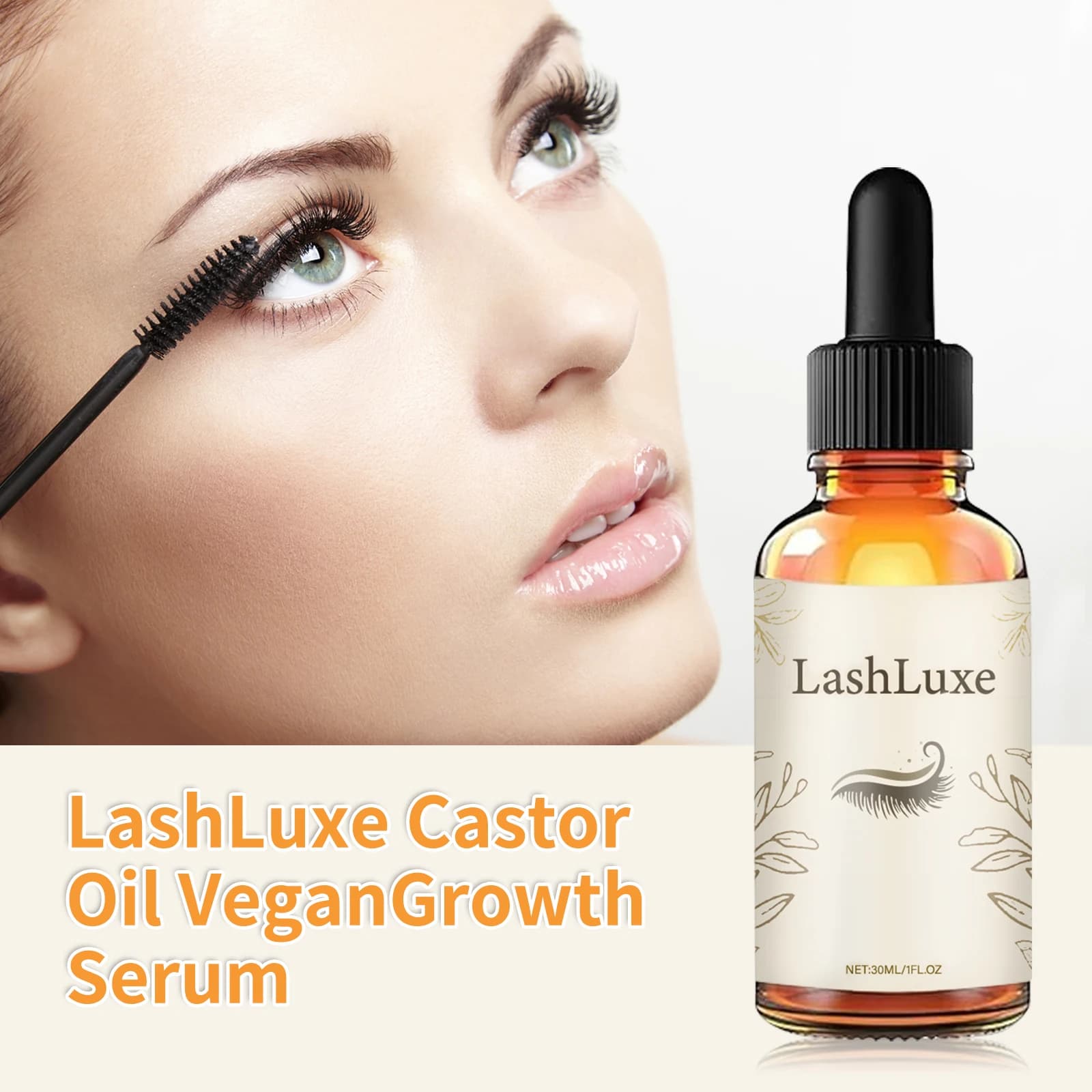 Sérum d'extension de cils à l'huile de ricin, 30ml, rehausseur naturel pour cils plus longs, plus épais, plus complets, huile de soin pour cils fragiles et spassés
