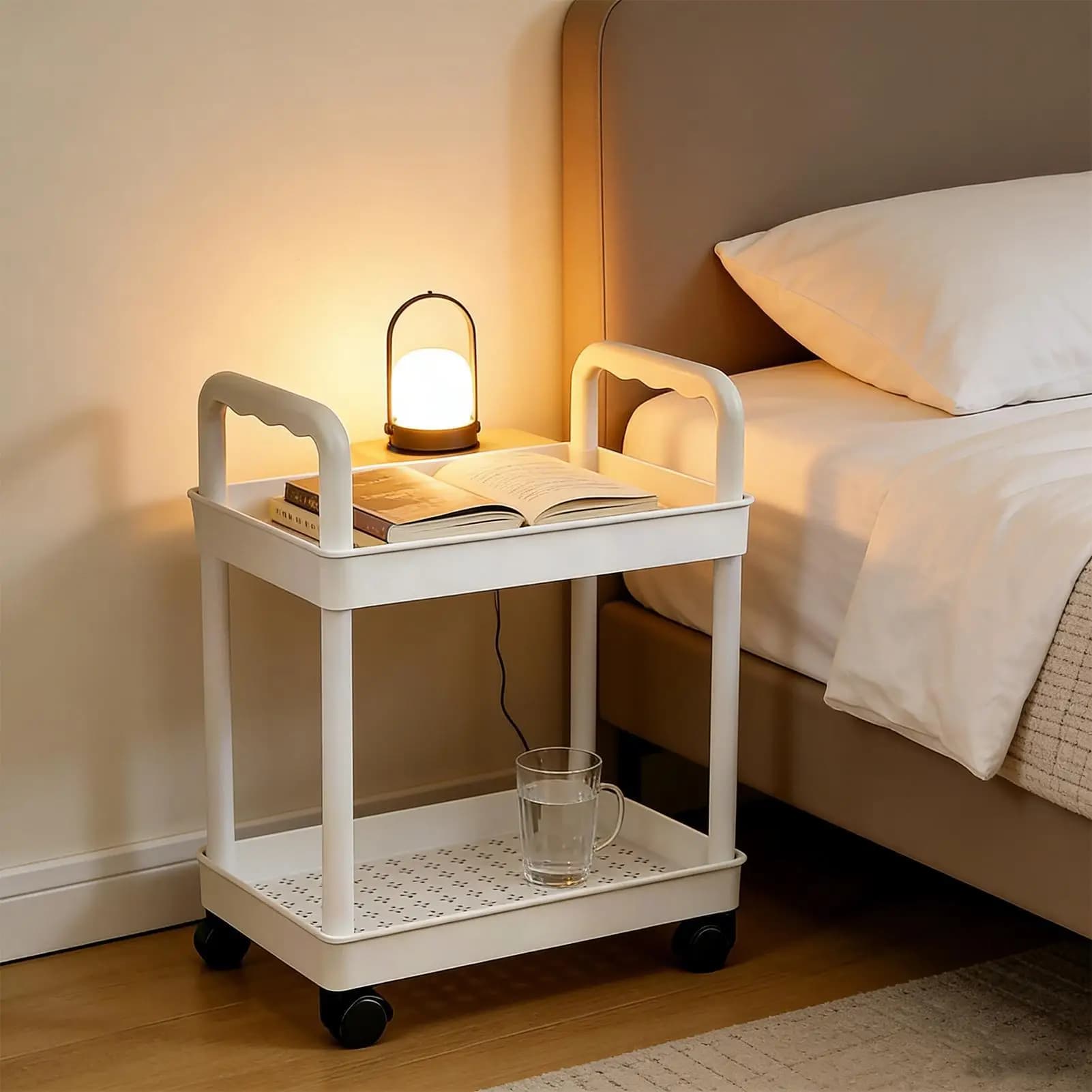 Chariot de rangement roulant à 2 niveaux, meuble mobile avec roulettes, chariot d'artisanat pour la maison, la cuisine, la salle de bain, le garde-manger, la buanderie, le garage