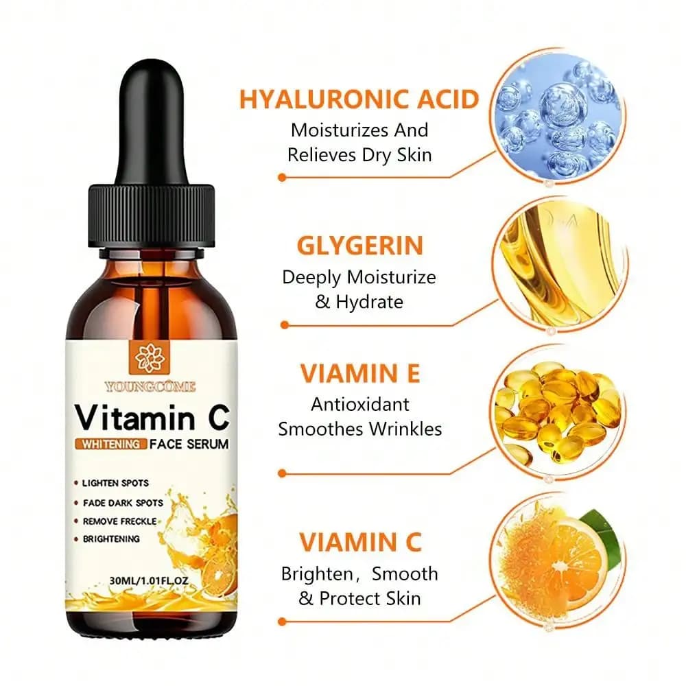 L'essence pour le visage à la vitamine C contient l'acide hyaluronique dissolvant de taches foncées réparation