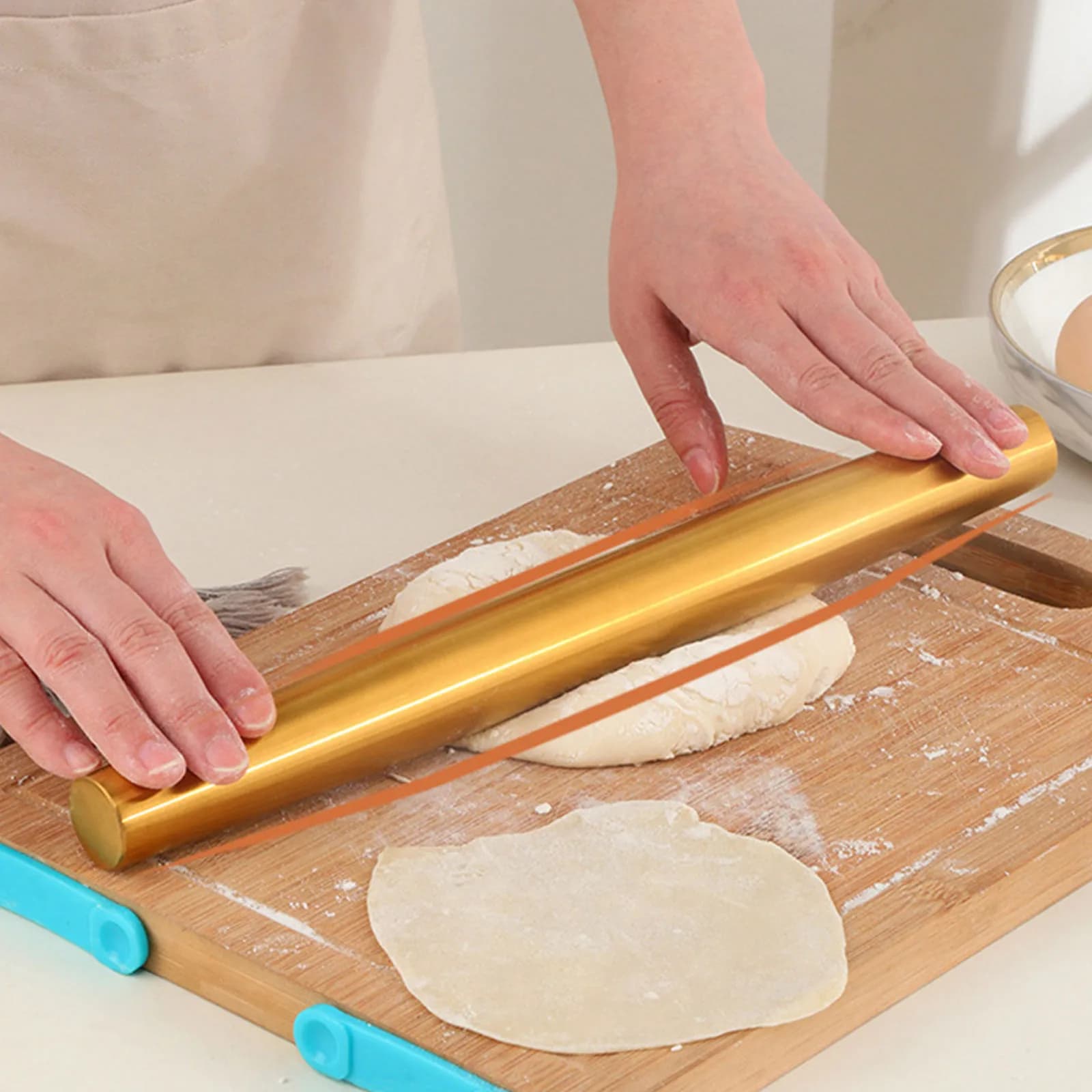 Rouleau à pâtisserie en acier inoxydable doré, outil de boulangerie pour rouler les biscuits, les nouilles, la pâte à dumplings, ustensile de cuisine