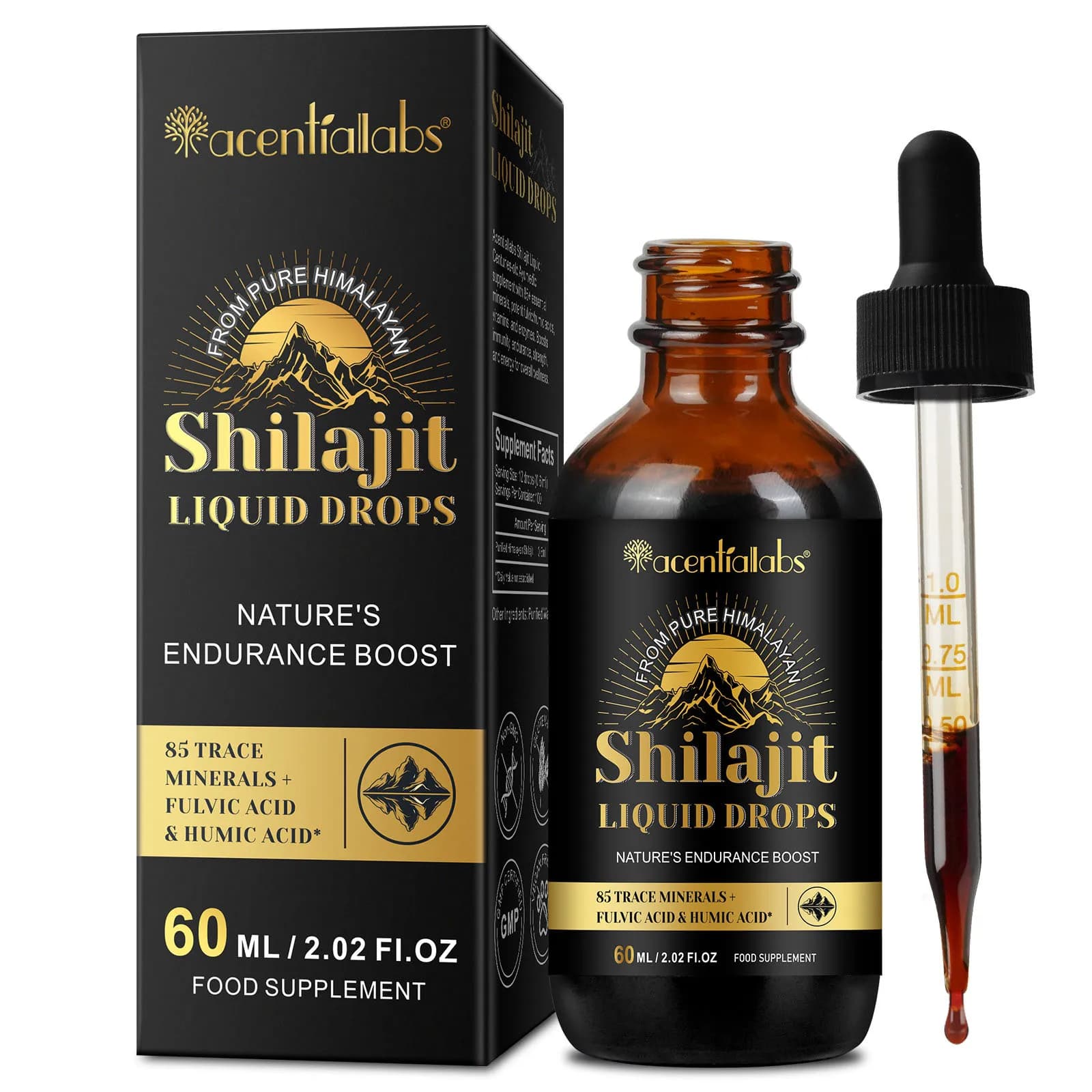 Shilajit Pur de l'Himalaya en Gouttes | Supplément avec 85+ Minéraux et Acide Fulvique | Booster d'Énergie