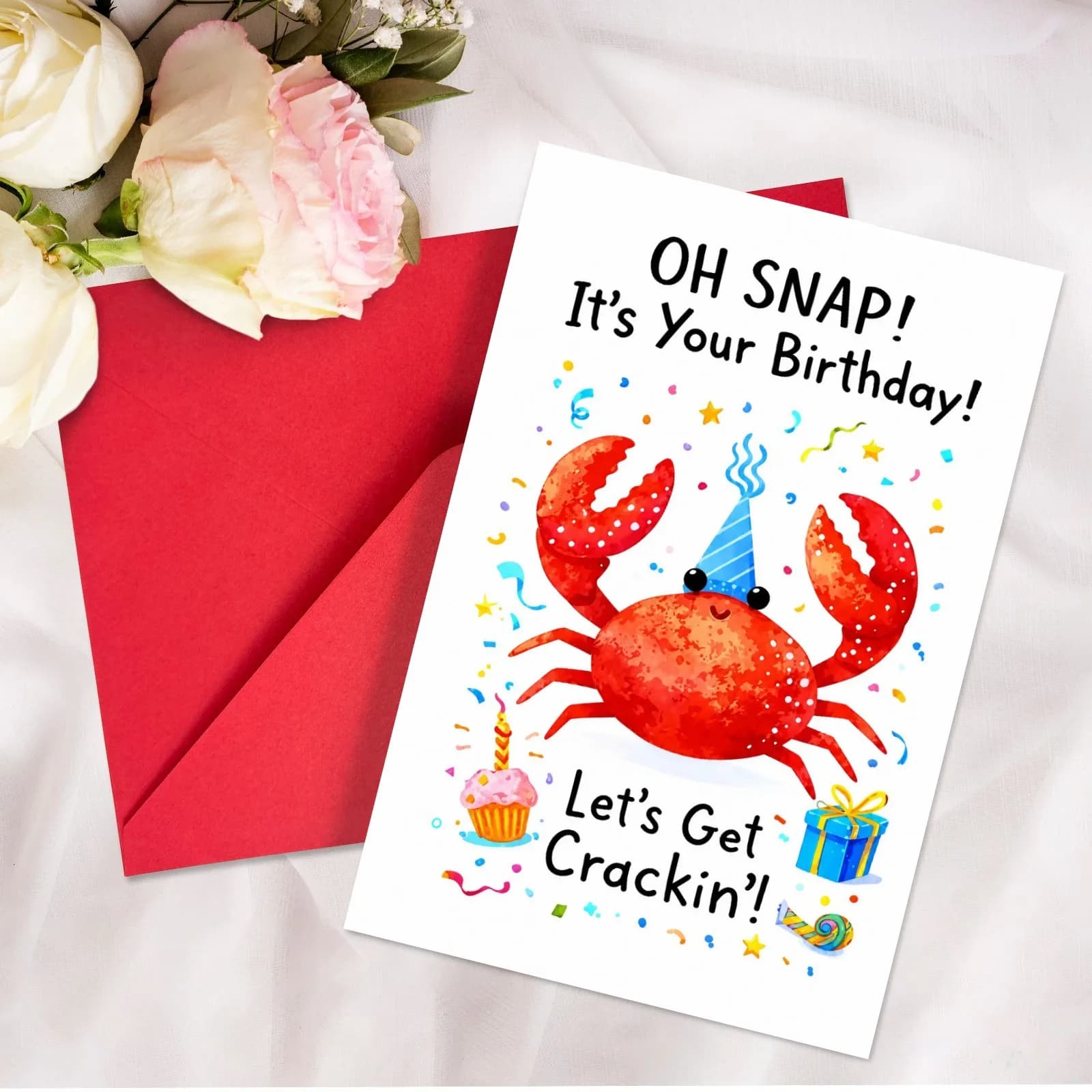 Carte d'anniversaire amusante avec un crabe rouge : OH SNAP! C'est ton anniversaire !
