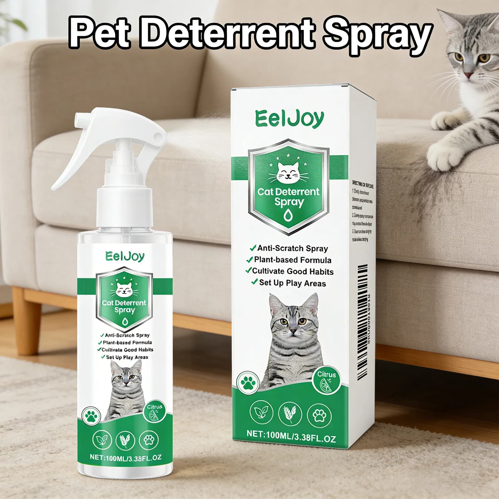 Spray Répulsif Anti-Chat Intérieur/Extérieur – Protection Meubles Contre les Griffures des Chats – Empêche les Chats de Grimper au Lit et de Marquer leur Terre d'Action par l'Urine – Dissuasion pour A