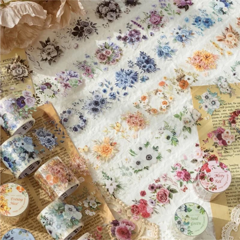1 rouleau d'autocollants pour scrapbooking, série jardin de sommeil, ruban PET, adaptés aux scénarios artisanaux de bricolage, comme collage, journal de comptabilité