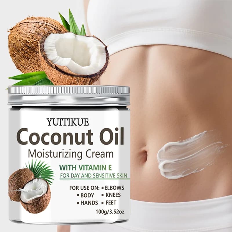 Crème hydratante à l'huile de coco YUITIKUE avec vitamine E | Pour la peau sensible et les journées de travail | Soins des coudes, des genoux, des mains et des pieds 100g