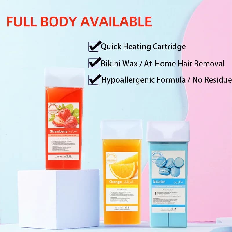 Recharges à rouleau de cire à rouleau – Épilation indolore pour bikini/corps, formule hypoallergénique et 100% naturelle, kit dépilatoire rapide