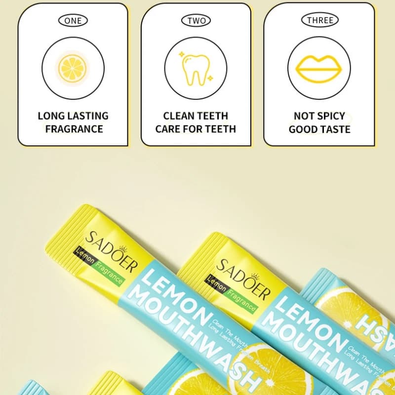 20 pièces de 10 ml de bain de bouche au citron Sadoer, riche en extrait de citron (agrumes), au parfum de citron, rafraîchissant et stimulant, pour une bouche fraîche avec un parfum de citron sucré, t