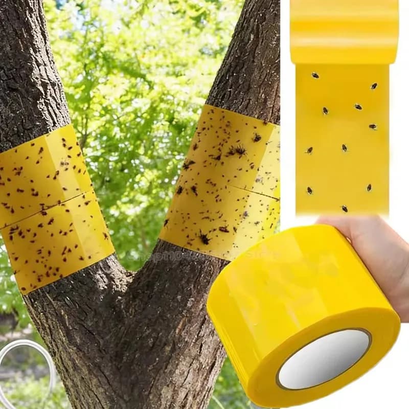 Nouveau Ruban Adhésif Anti-Nuisibles Jaune Double Face 5/10 Mètres pour Jardin
