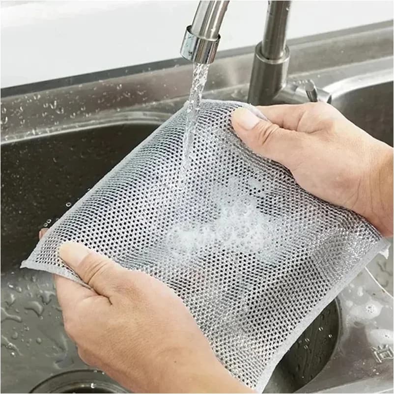 Chiffon de nettoyage épaissi, chiffon de cuisine, chiffon de nettoyage en acier inoxydable, adapté au nettoyage des taches d'huile de cuisine/5 pièces