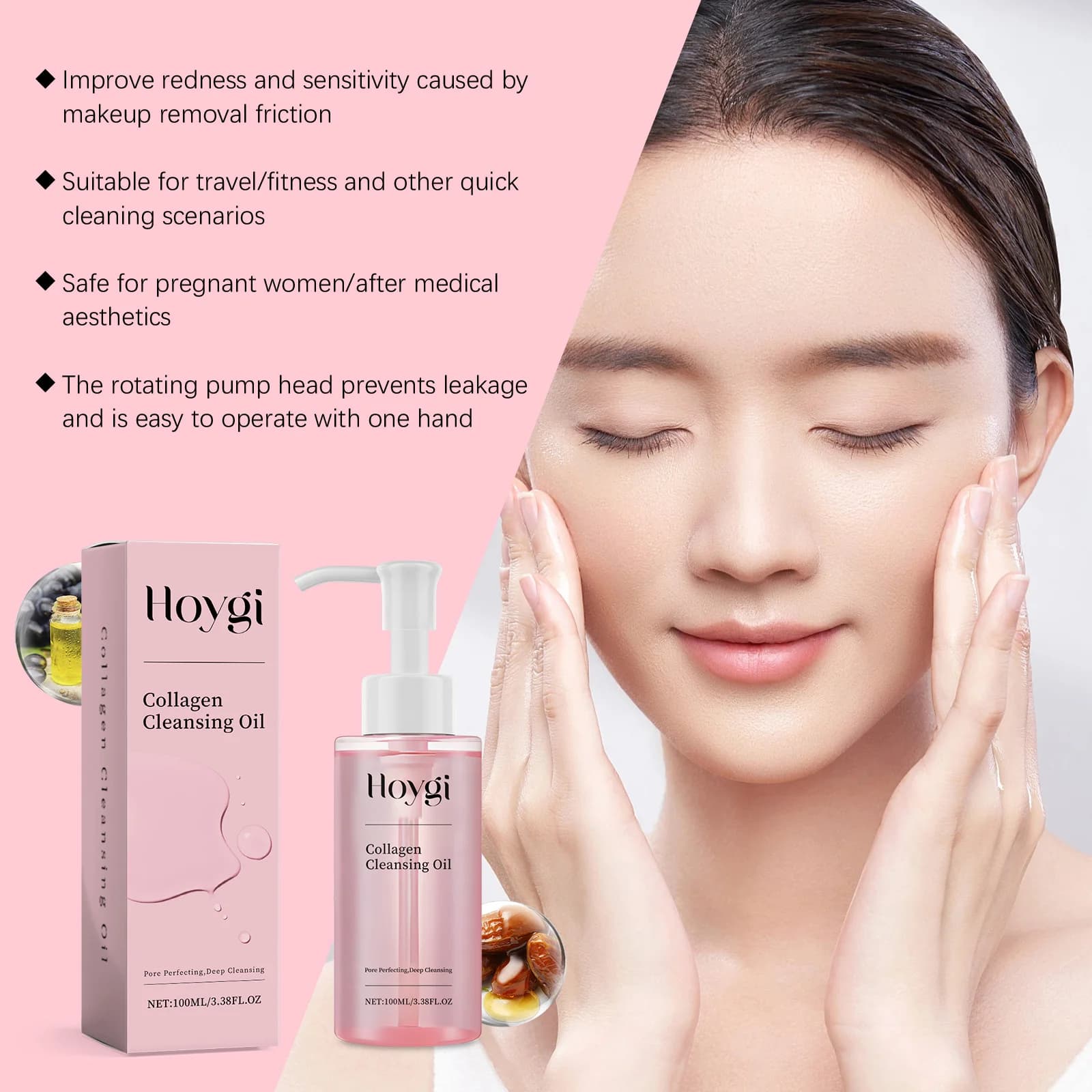 Huile nettoyante au collagène démaquillant nettoyage en profondeur des Pores Exfoliation dissoudre crème solaire points noirs rafraîchir huile démaquillante