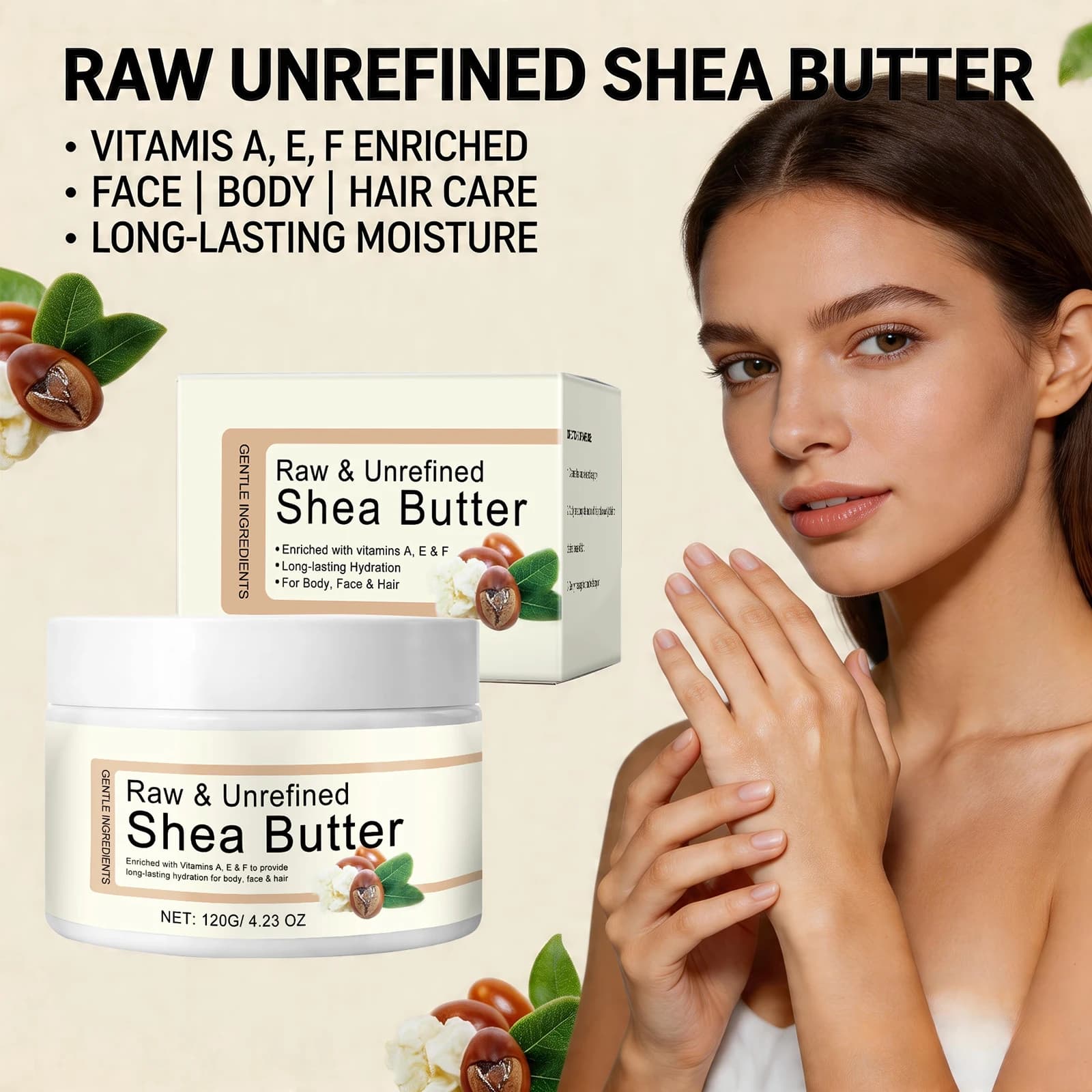Crème hydratante au beurre de karité, baume multi-usages pour peaux sèches et cheveux, restaure la brillance, augmente l'élasticité de la peau, soin du corps, du visage et des cheveux