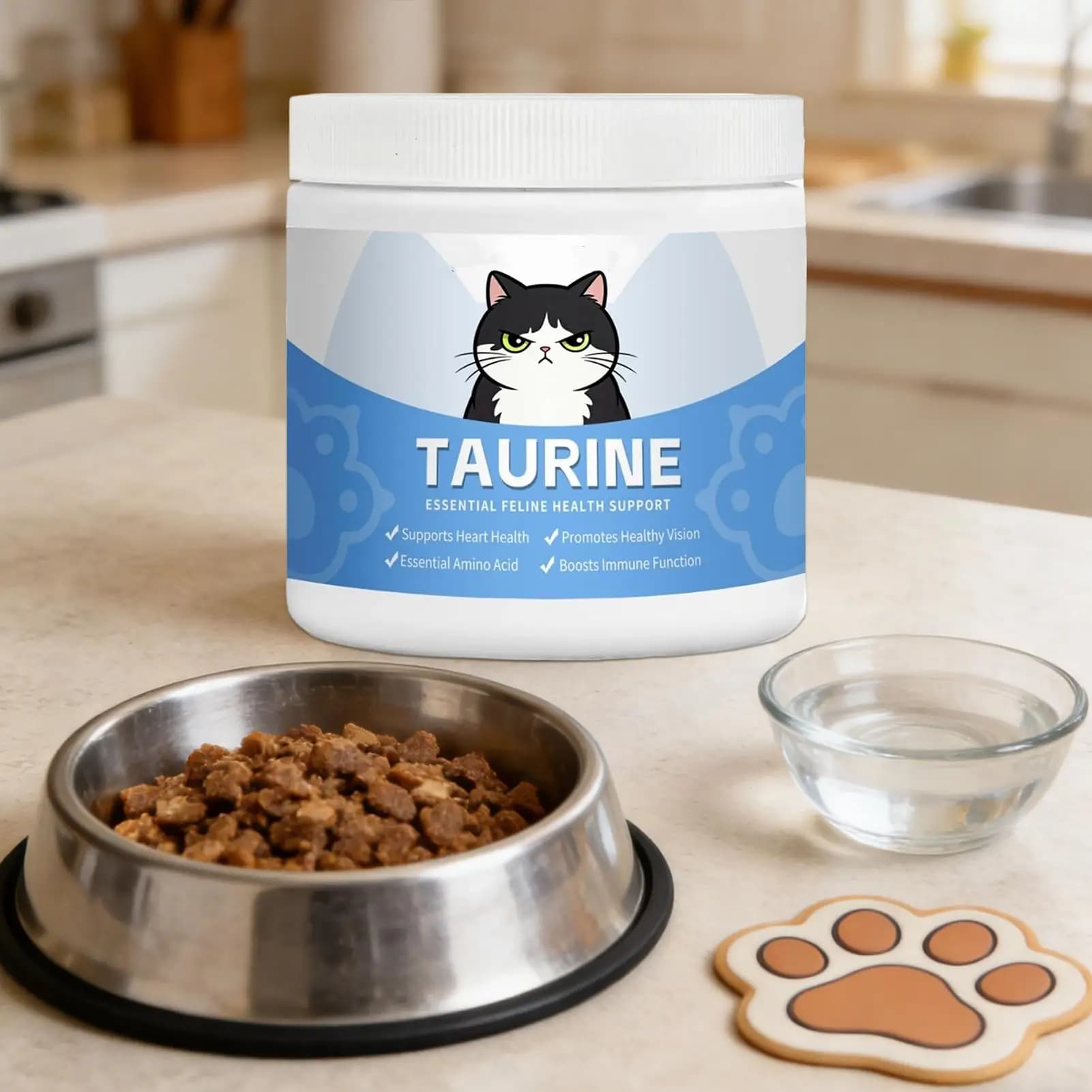 Compléments pour chats : Poudre hydrosoluble pour la santé oculaire et compléments cardiaques à mélanger dans la nourriture, pour l'entretien quotidien des chatons et des chats seniors, à la maison et