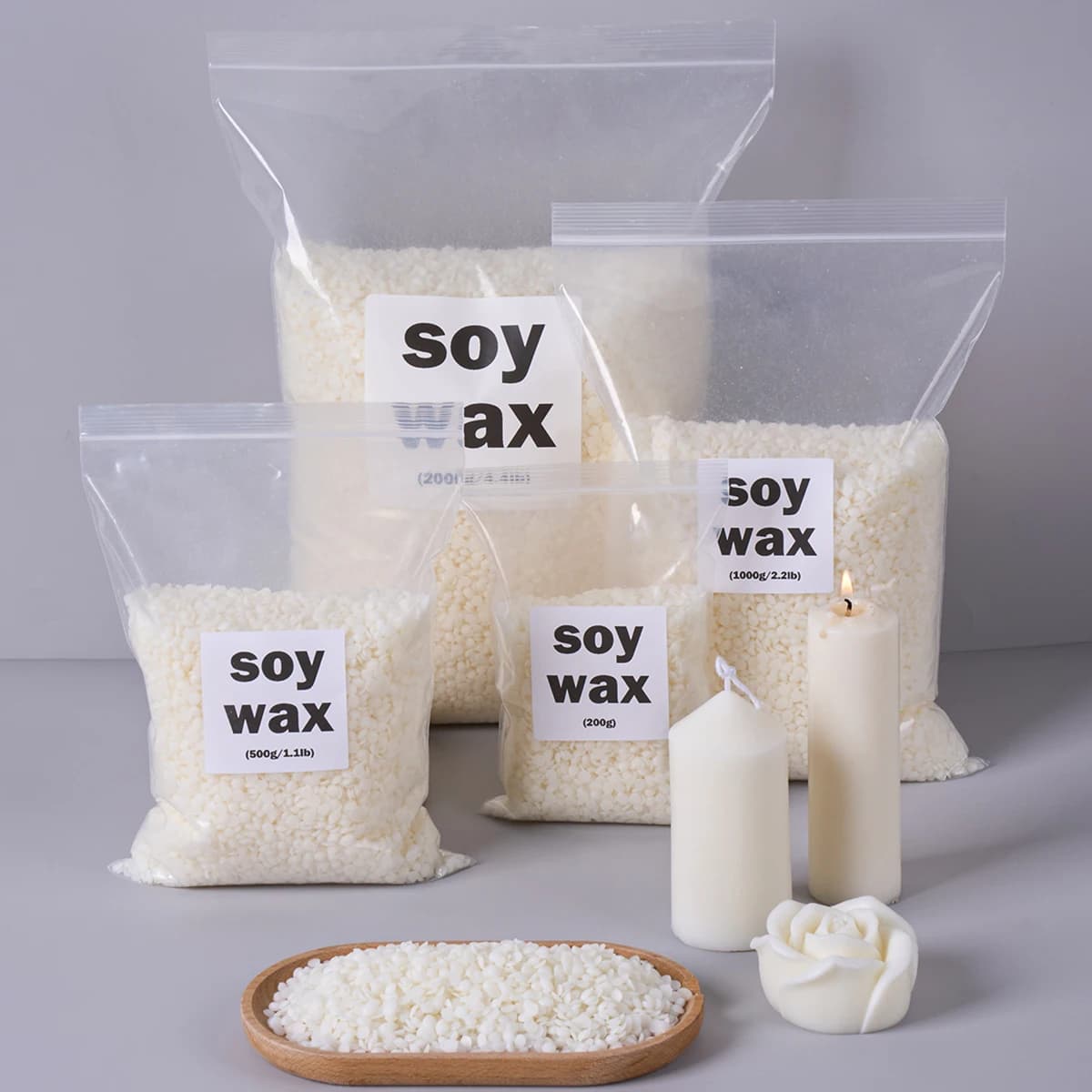 Pellets de cire de soja 200g/500g/1000g/2000g – Cire de soja naturelle de haute qualité pour la fabrication de bougies d'aromathérapie – Matériel et accessoires en gros