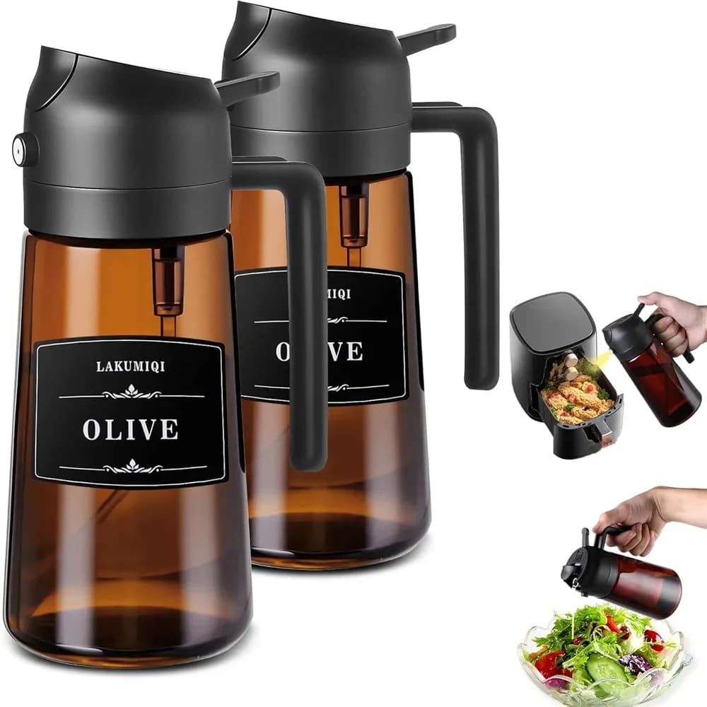 Distributeur et pulvérisateur d'huile en verre 2-en-1 - Bouteille pulvérisatrice