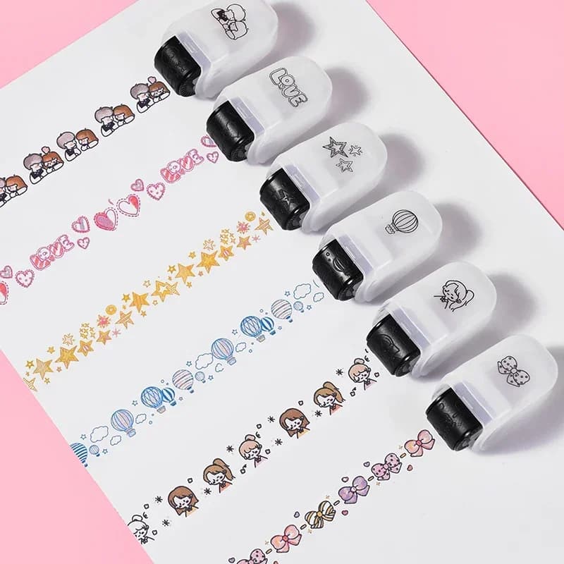 Rouleau de tampons à motifs de dessins animés et de fleurs, créatif DIY, pour graffiti, carnets et peinture, fournitures de papeterie et de journalisation
