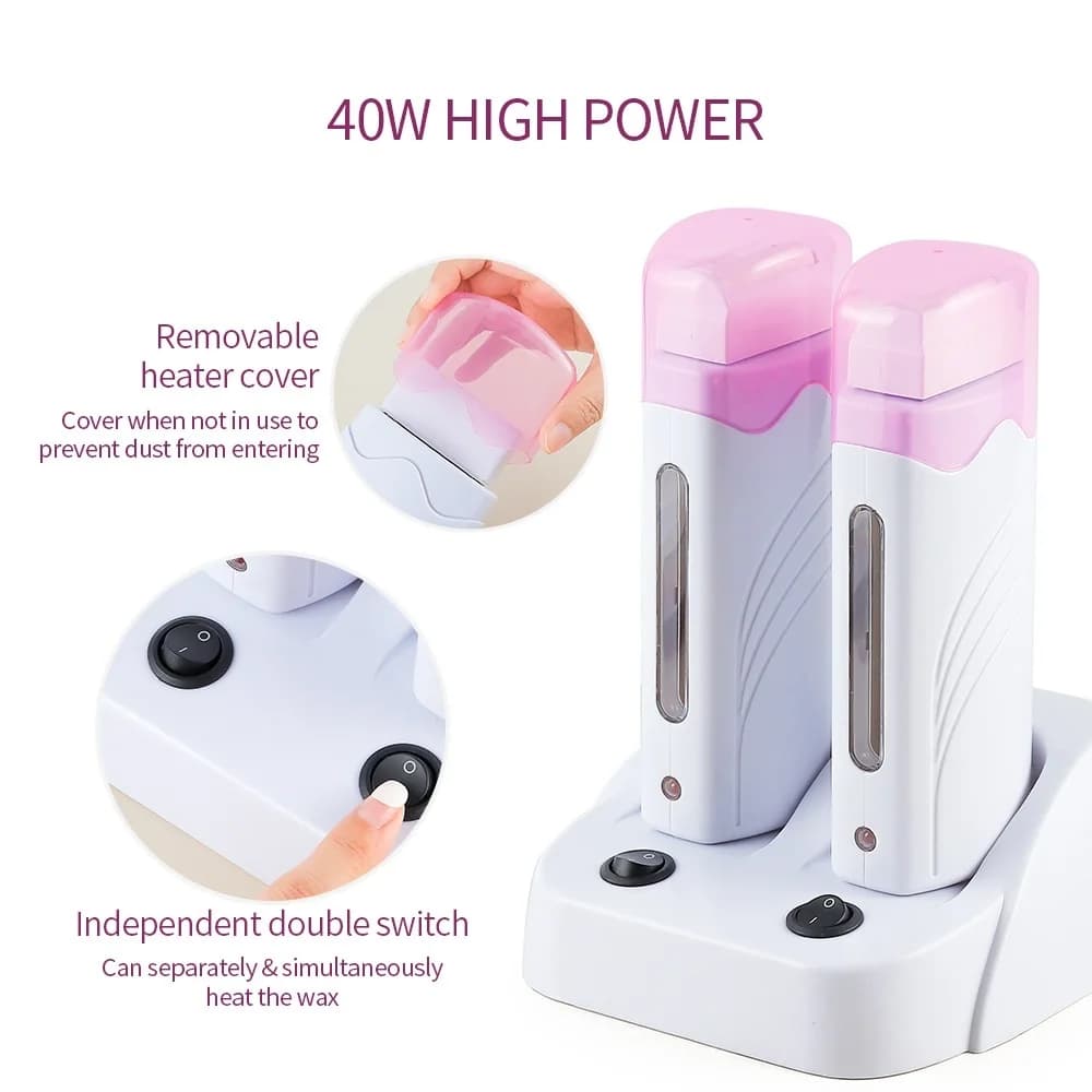 Chauffe-cire électrique portable pour épilation, double applicateur roll-on, pour hommes et femmes, usage domestique