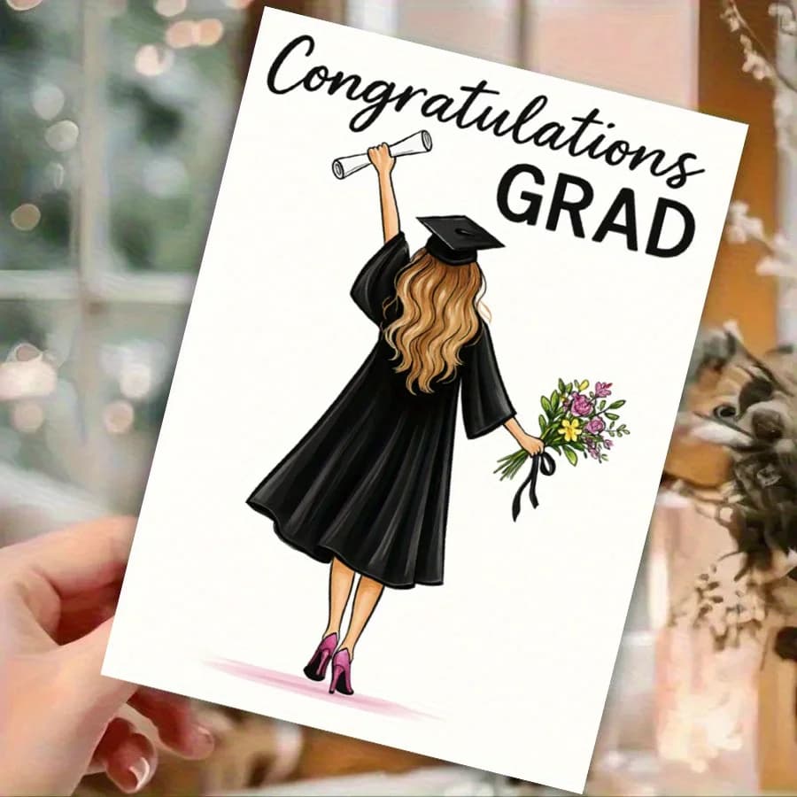 1 élégante carte de félicitations pour la remise des diplômes, avec un motif floral et le texte « Félicitations pour la remise des diplômes »