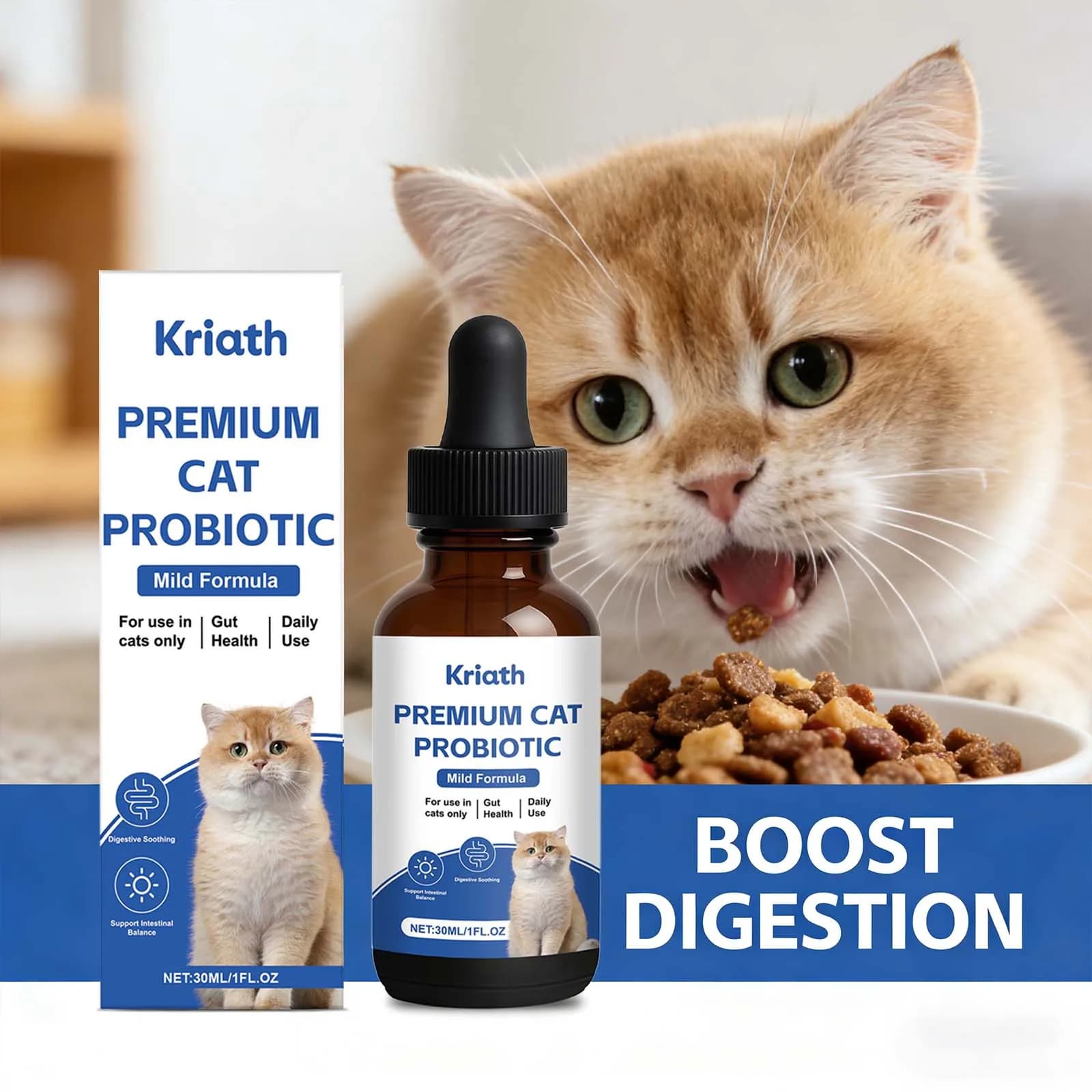 Probiotiques pour chats de qualité supérieure, favorisent la digestion, apaisent et soutiennent l'équilibre intestinal, maintiennent une microbiota saine dans l'intestin, gouttes probiotiques pour cha
