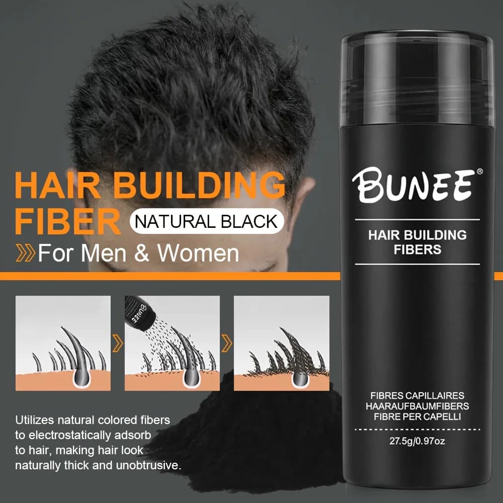 BUNEE-Fibre Capillaire 27.5g, Fibres Naturelles Épaisses pour Hommes pour les Zones Calvies, Lignes de Parties Récoltées, Comprend 27.5g de Poudre de Fibre