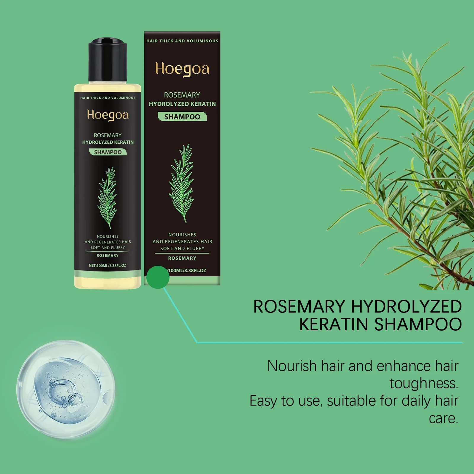 Hoegoa Shampooing capillaire au romarin Volumisant et épaississant Renforcement et contrôle de l'huile Nutre et répare