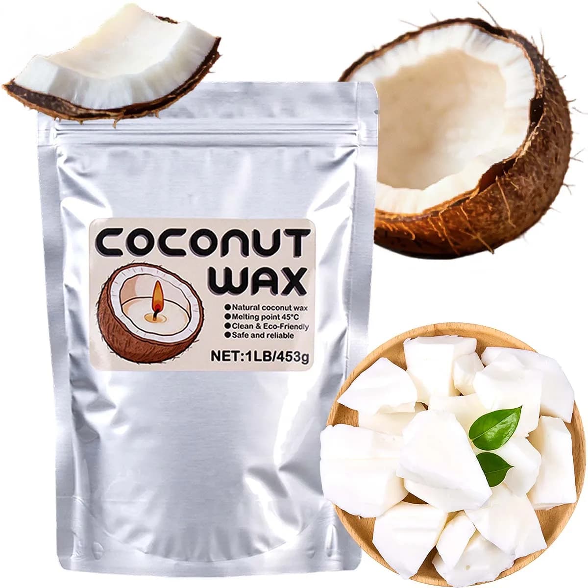 Cire de coco blanche 1LB, cire végétale naturelle, pour bougies parfumées faites main DIY, sans fumée, matériau pour mèches, fournitures d'artisanat