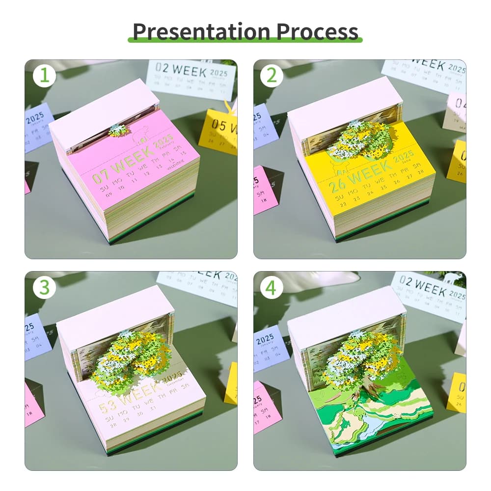 Calendrier 2026 décor de bureau bloc-Notes 3D Sakura Treehouse