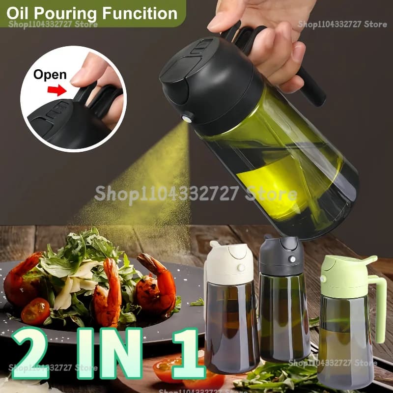Distributeur d'huile d'olive 2-en-1 pour la cuisine - Vaporisateur et verseur d'huile vert foncé 500 ml - Support à épices
