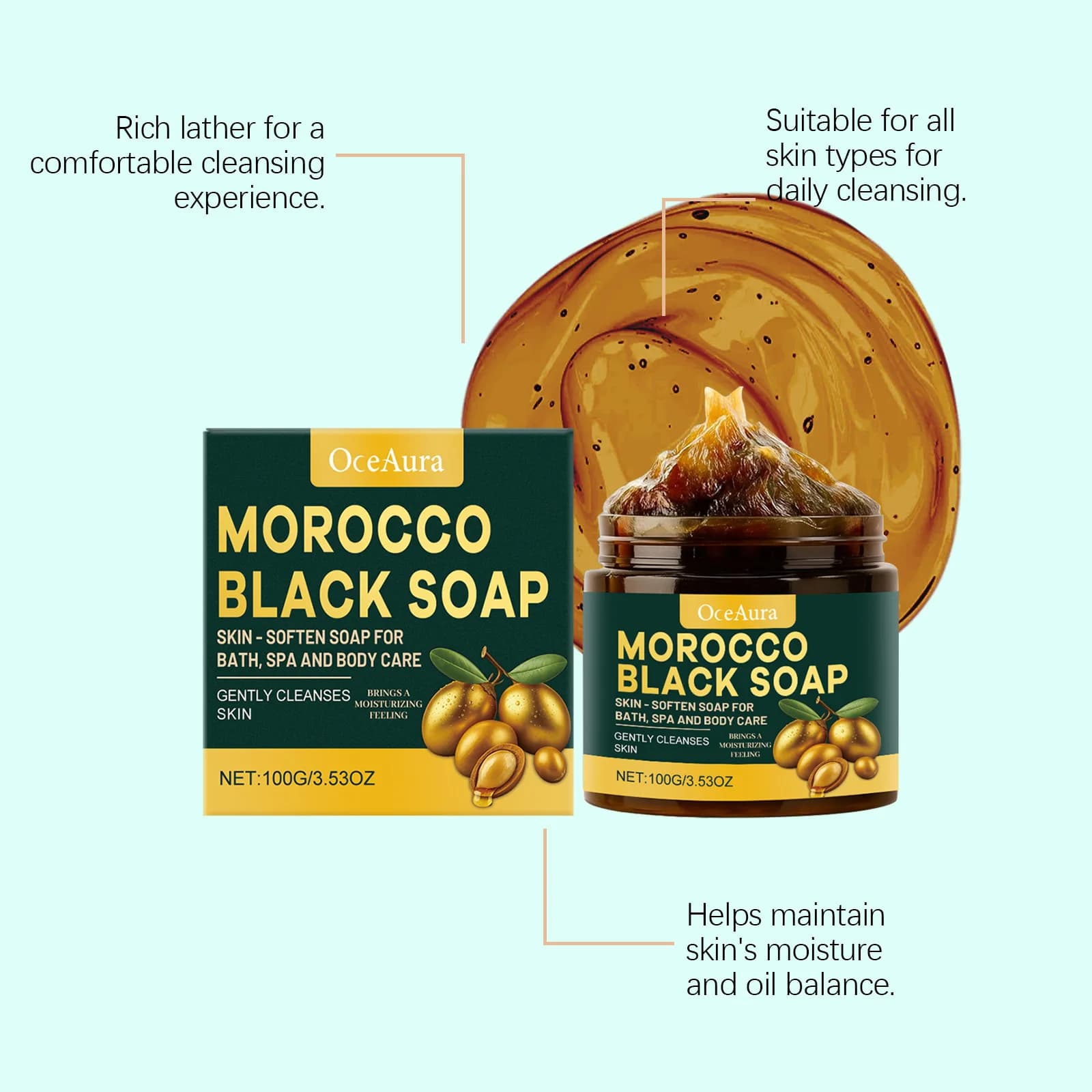 OCEAURA soin du corps savon noir nettoyage en profondeur exfolier soulager la sécheresse hydrater la peau à la main éclaircir luster savon noir africain