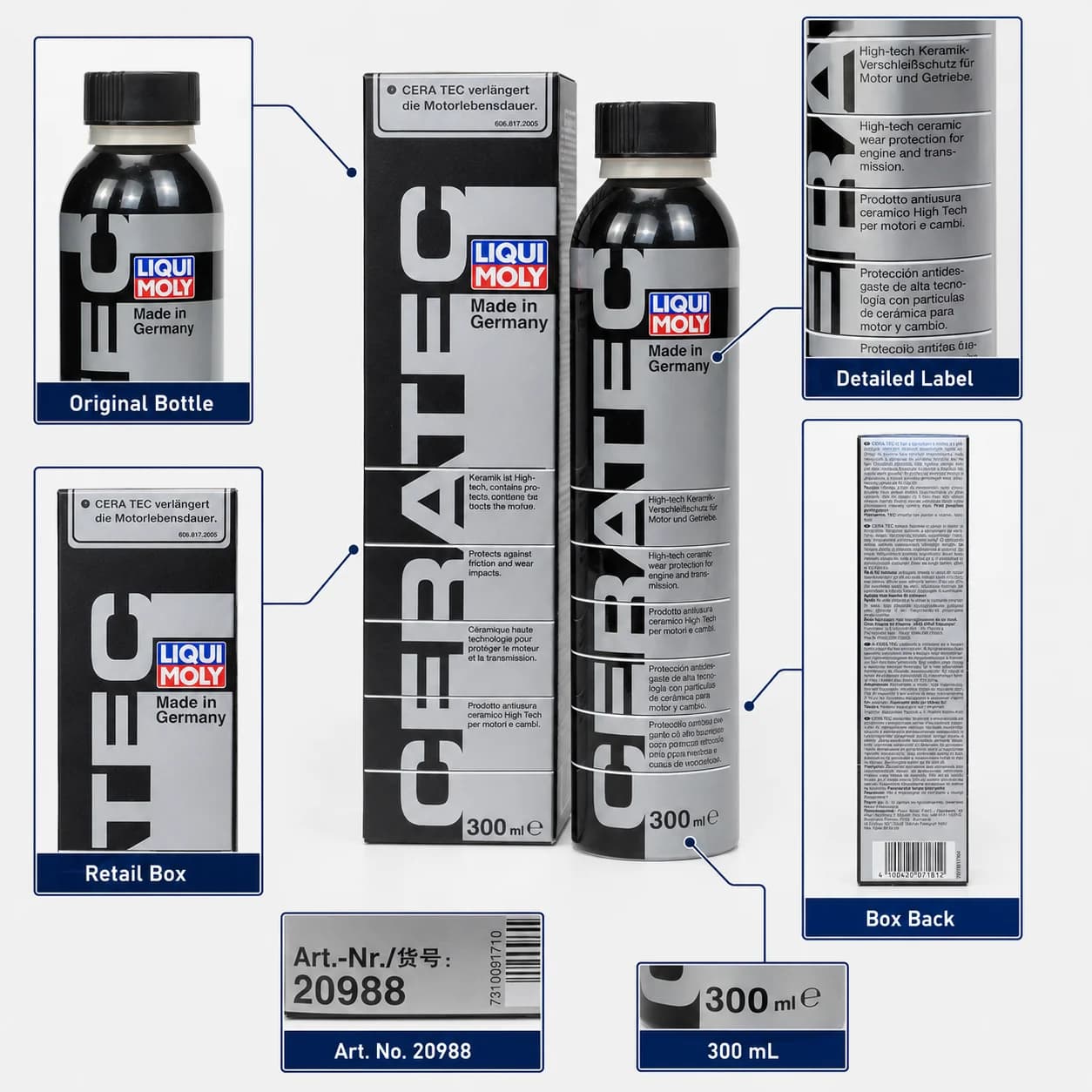Additif d'huile moteur céramique Liqui Moly CeraTec, anti-usure, réducteur de friction, protecteur de moteur pour moteur turbo de voiture