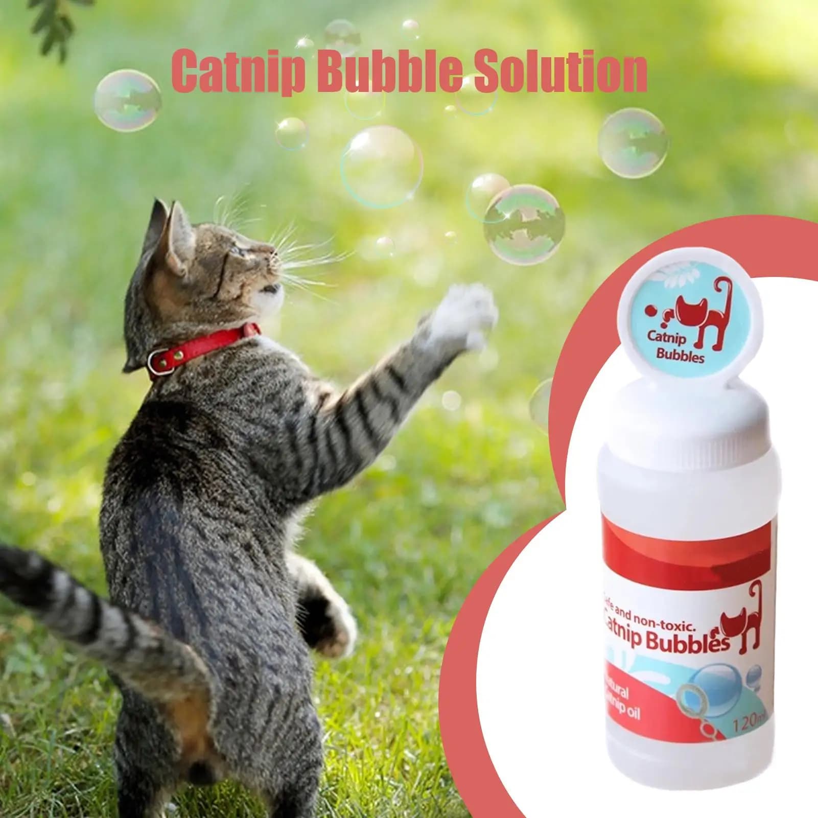 Savon à bulles à la catnip 120 ml, spray d'huile essentielle de catnip, jouets interactifs pour chat, bulles amusantes, jouets interactifs pour animaux de compagnie, sûrs et inoffensifs