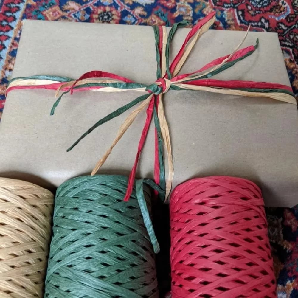 Ruban en raphia rouge vert naturel, 3 rouleaux 984 pieds, 328 pieds par rouleau, ruban d'emballage de ficelle en papier pour décoration de fête, vacances, bricolage