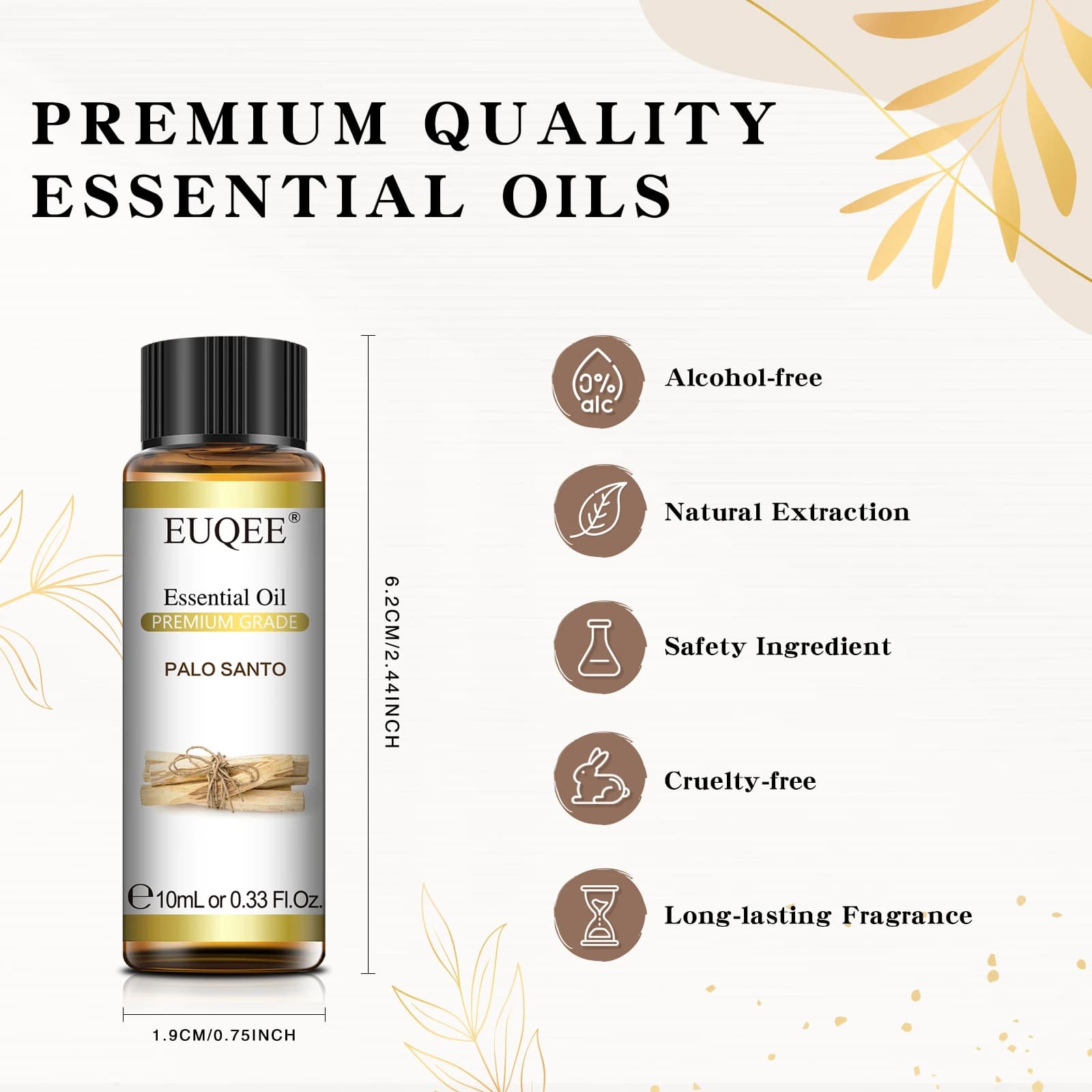 EUQEE 10ML Palo Santo huile essentielle naturelle avec compte-gouttes en verre origan cardamome marjorame fenouil citron Eucalyptus huiles aromatiques