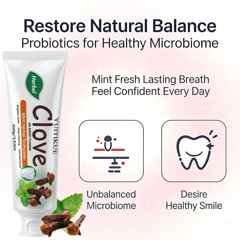 YUITIKUE Dentifrice Herbal Menthe Clou de Girofle 100g Sans Fluorure pour un Nettoyage en Profondeur, des Dents Éclatantes et une Haleine Fraîche
