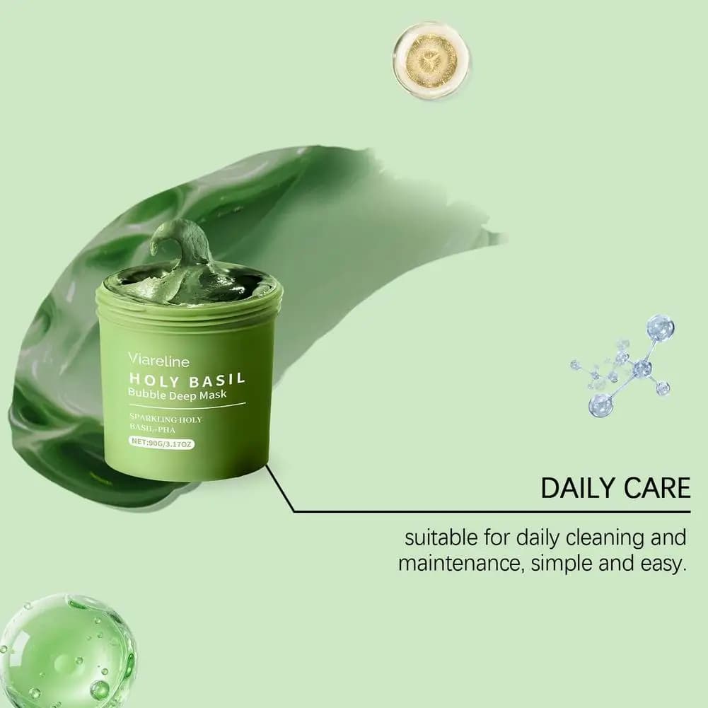 Masque facial à bulles de basilic sacré, nettoyage en profondeur et exfoliation, élimine les points noirs, resserre les pores, contrôle le sébum, soin hydratant pour la peau 90g