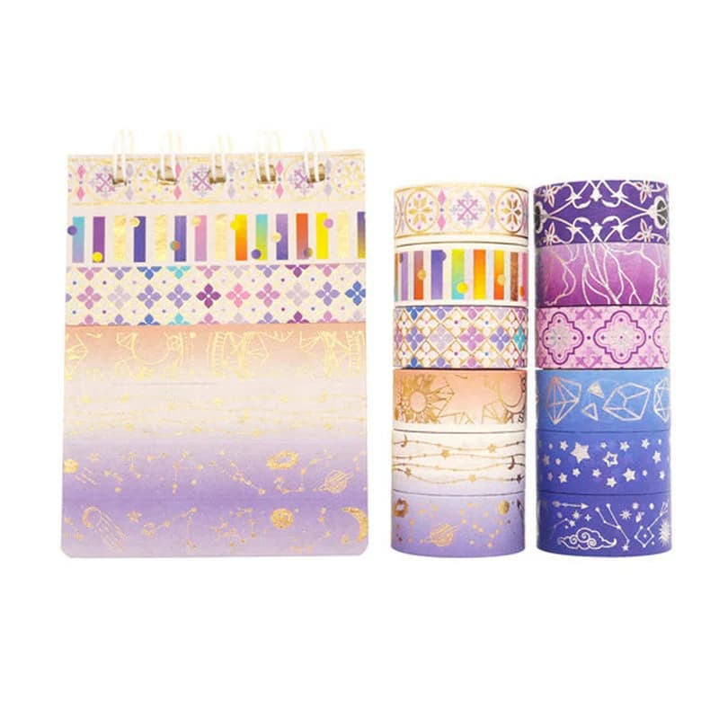 Ensemble de rubans Washi en feuille d'or étoile violette, 12 rouleaux/ensemble, série Constellation, rubans de masquage Laser pour Scrapbooking, ensemble de papeterie de bricolage