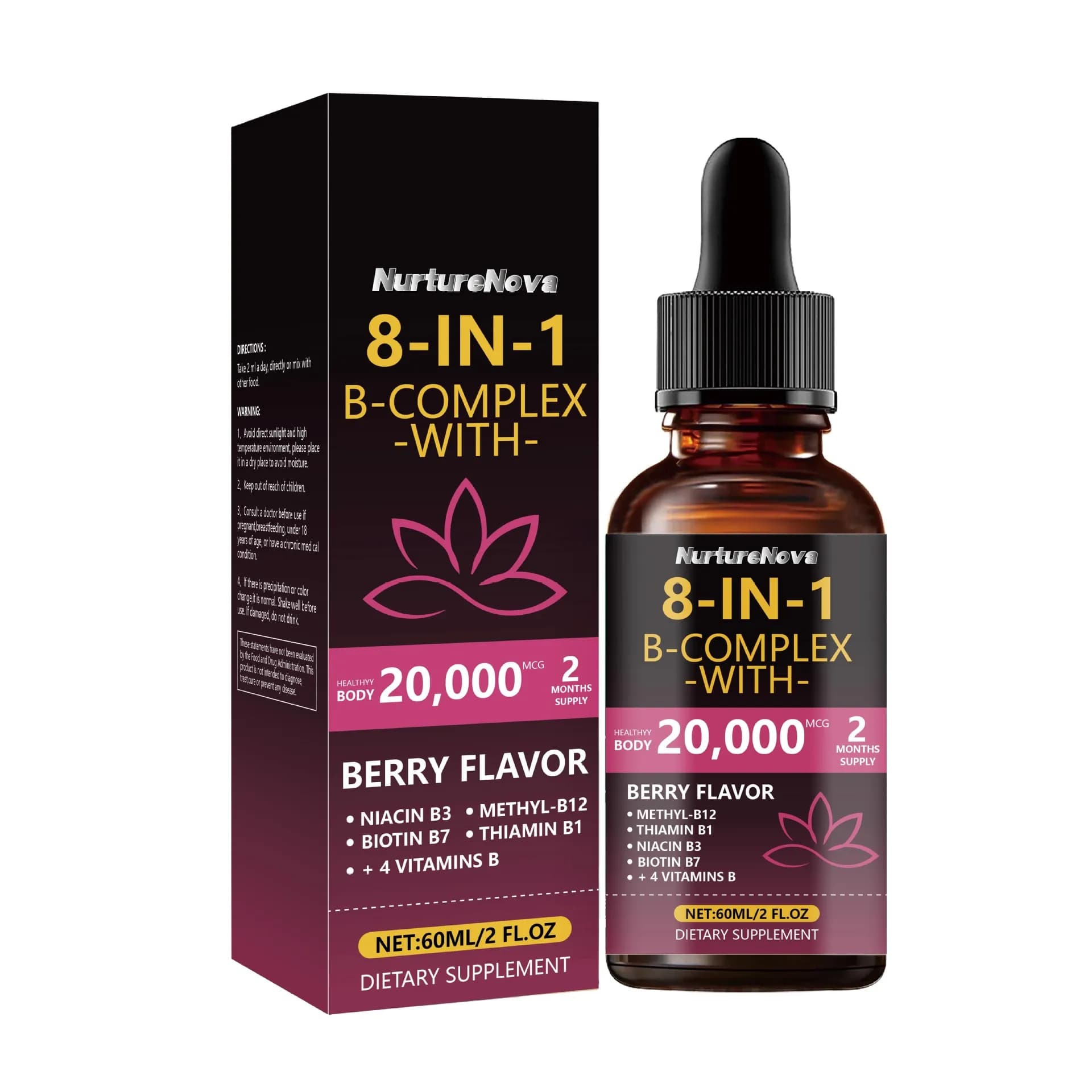 Offre Spéciale : Gouttes Liquides de Vitamines du Complexe B 8-en-1 – Mélange Multi-nutriments pour Booster l'Énergie, Soutenir le Métabolisme et Soin Quotidien