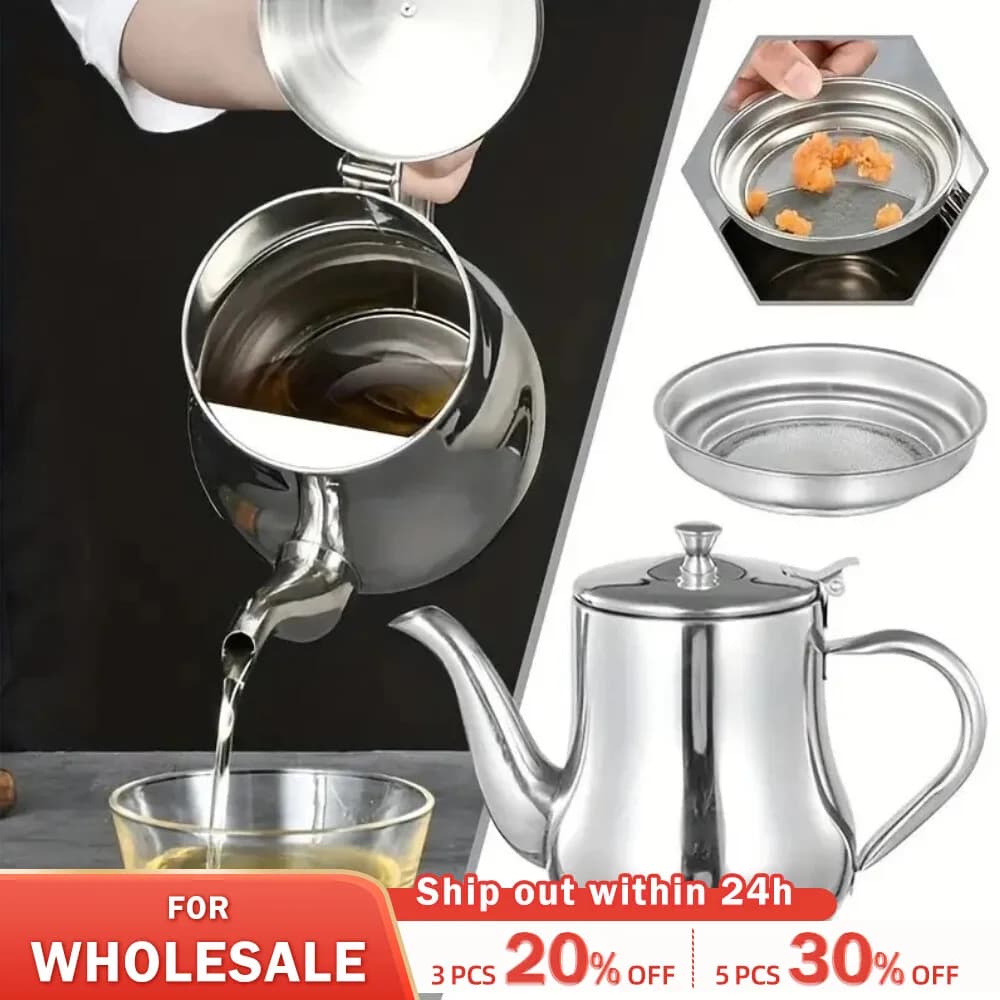 1Pc Ménage Pot D'huile En Acier Inoxydable avec Filtre