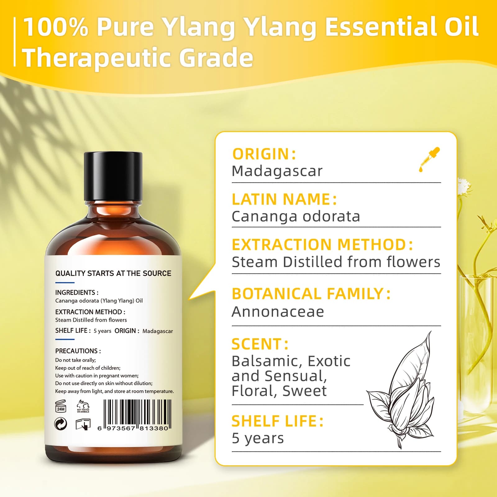HIQILI 100ML Ylang Ylang huiles essentielles pour diffuseur/humidificateur/Massage/aromathérapie huile aromatique pour la fabrication de bougies/savon