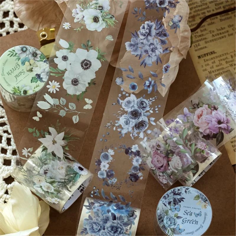 1 rouleau d'autocollants pour scrapbooking, série jardin de sommeil, ruban PET, adaptés aux scénarios artisanaux de bricolage, comme collage, journal de comptabilité