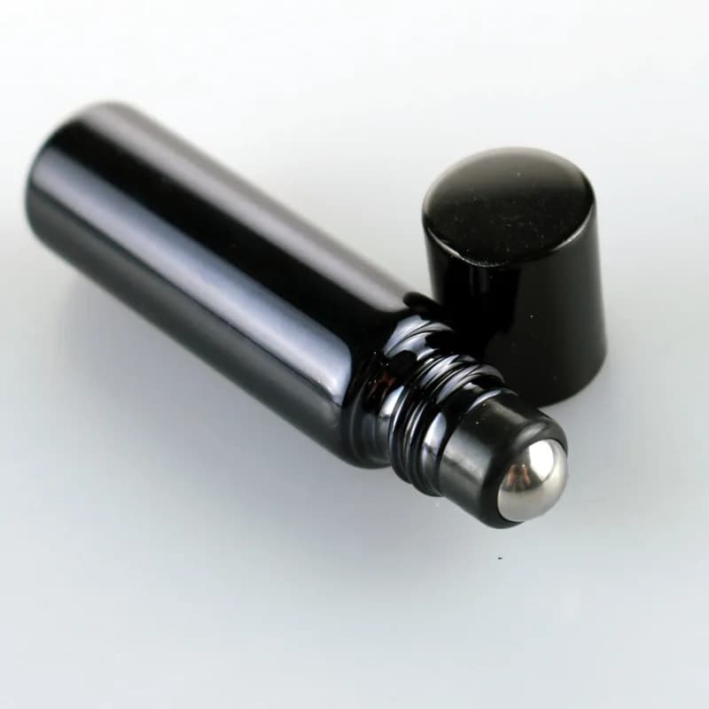 Flcopropriété Roll-On en Verre avec Boule en Acier Inoxydable pour sexuellement, Crème pour les Yeux, Huile Essentielle, Voyage HI, 10ml, Or, Argent, Noir