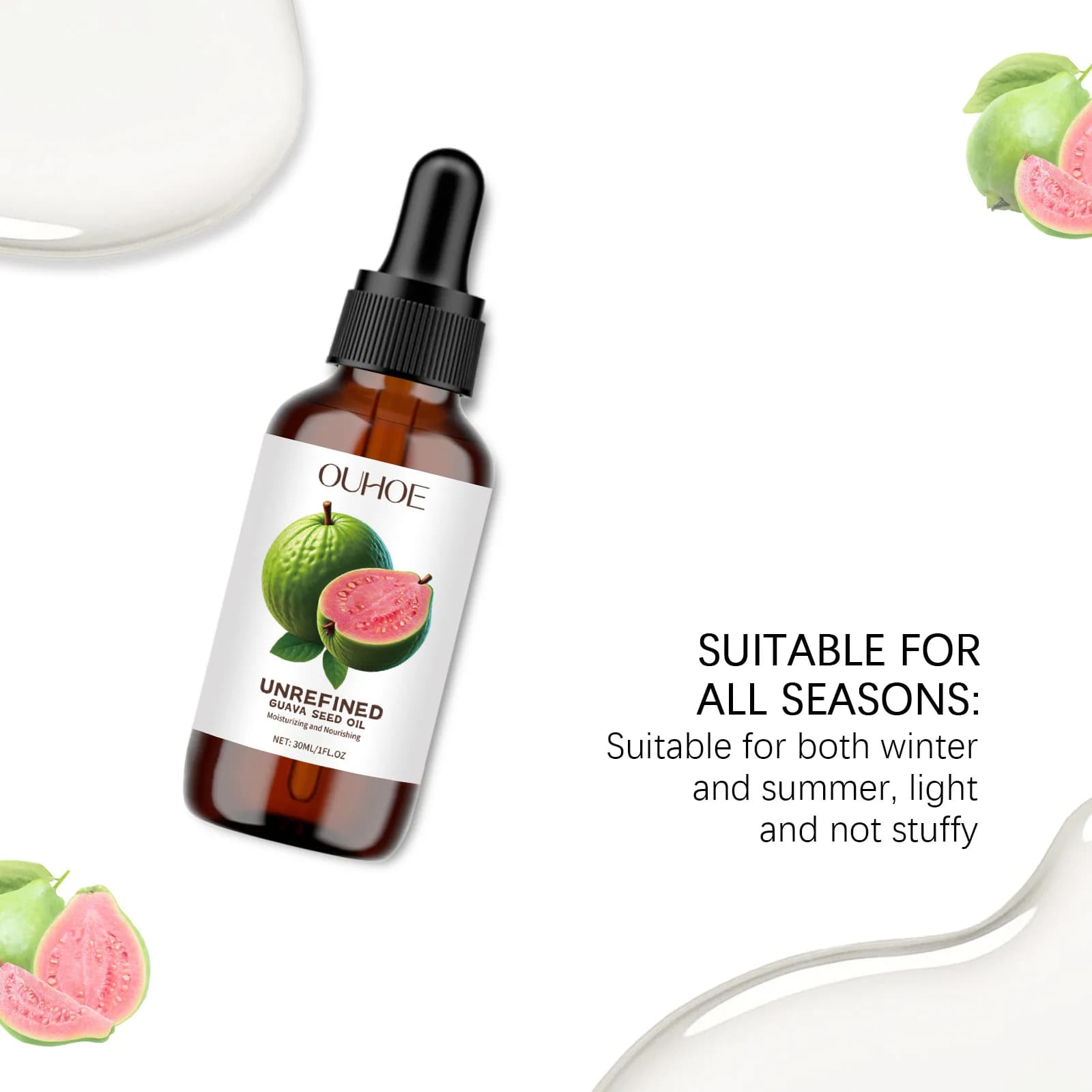 Huile de graines de goyave naturelle, réduit les rougeurs, minimiseur de pores, éclaircissant, hydratant, apaisant, réparation lumineuse, améliore la sécheresse, huile de Massage