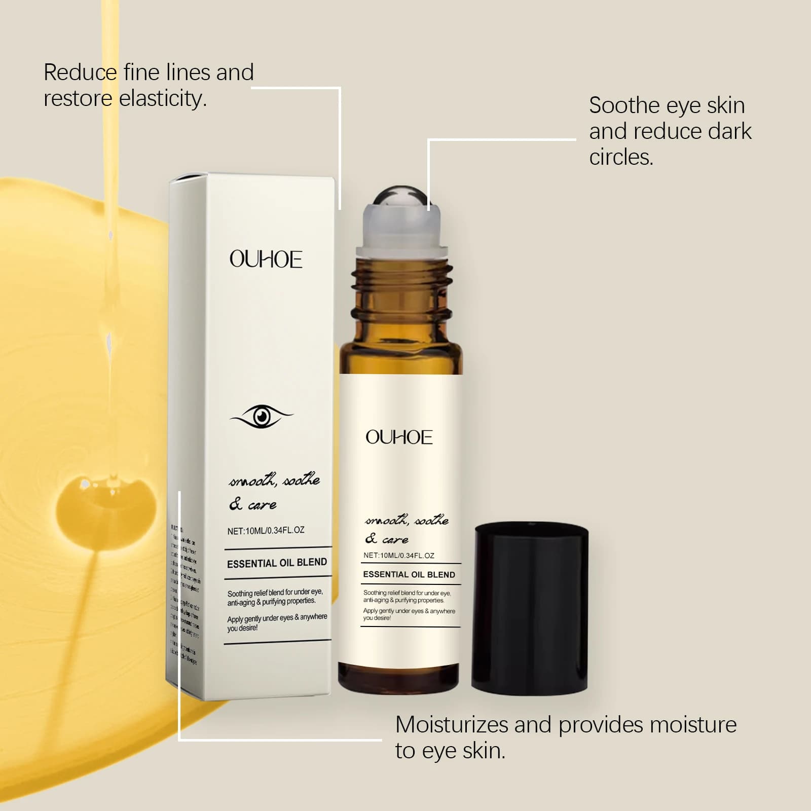 Huile essentielle à bille raffermissante pour les yeux, élimination des cernes, Lifting des rides, réparateur de la peau des yeux, soin hydratant pour les yeux